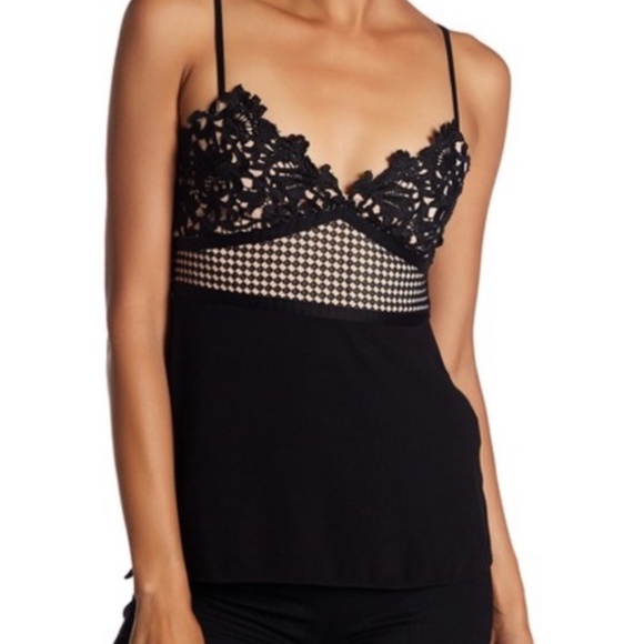 Theory Melaena Black Crochet Tank Top - Black/ Nude - Picture 1 of 7